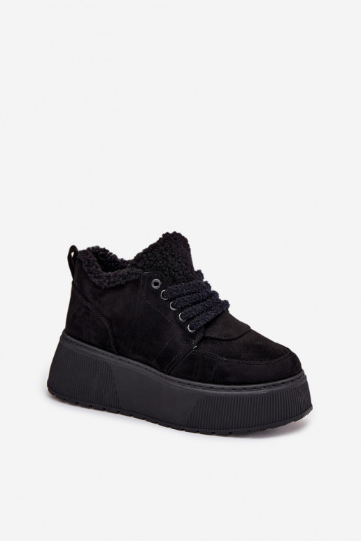 Bottes de neige pour femmes sur plateforme avec fourrure en noir Luma