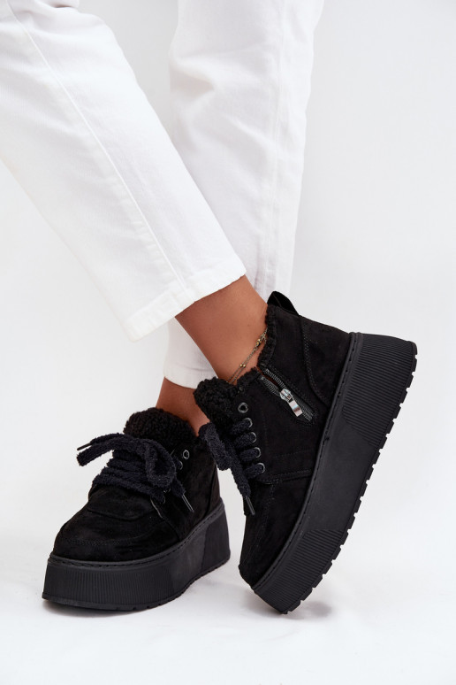 Bottes de neige pour femmes sur plateforme avec fourrure en noir Luma