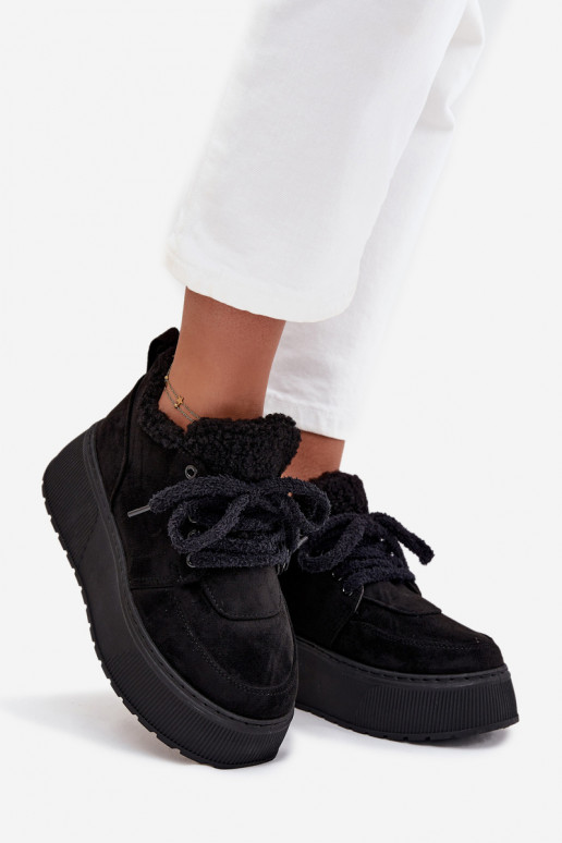 Bottes de neige pour femmes sur plateforme avec fourrure en noir Luma