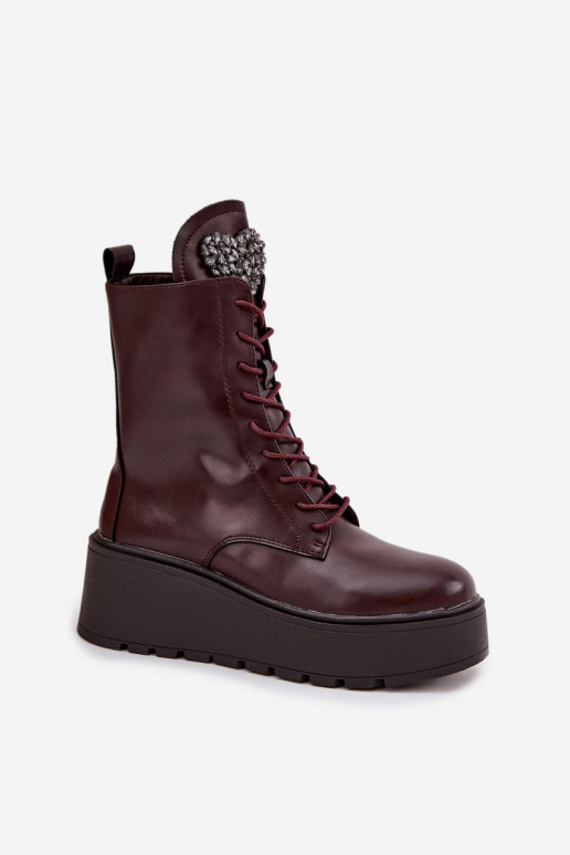 Bottines en cuir pour femmes avec ornements doublées en bordeaux Ulrika