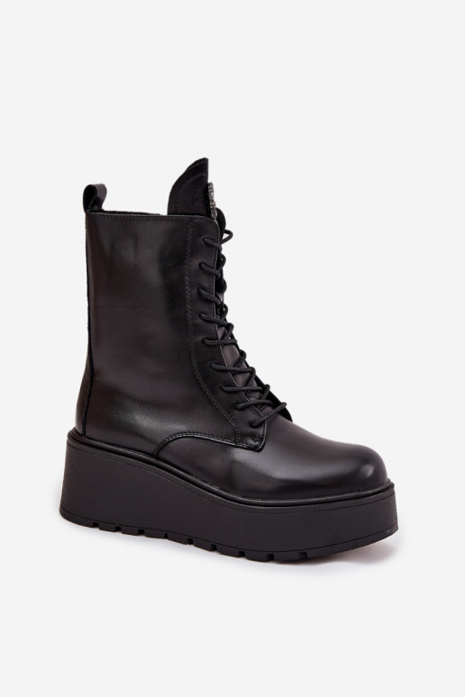 Bottines en cuir pour femmes avec ornements doublées en noir Ulrika