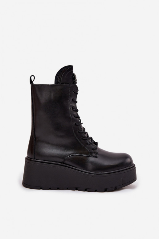 Bottines en cuir pour femmes avec ornements doublées en noir Ulrika
