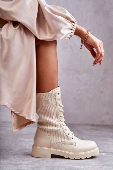 Bottines pour femmes avec tige type chaussette et talons larges en couleur sable Liam 2