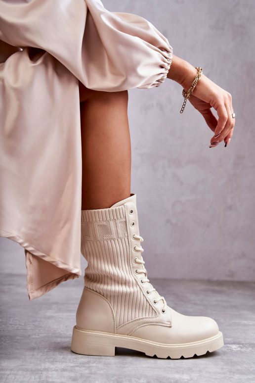 Bottines pour femmes avec tige type chaussette et talons larges en couleur sable Liam