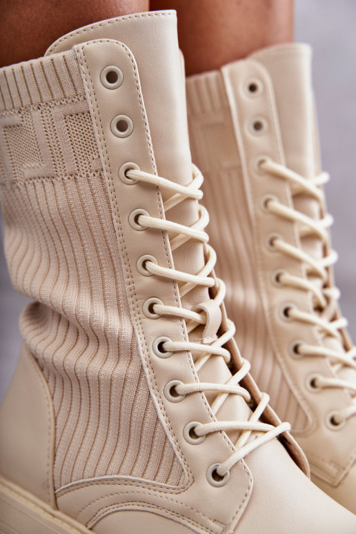 Bottines pour femmes avec tige type chaussette et talons larges en couleur sable Liam