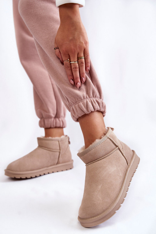 Bottes de neige basses pour femmes en daim synthétique de couleur ivoire Shelie