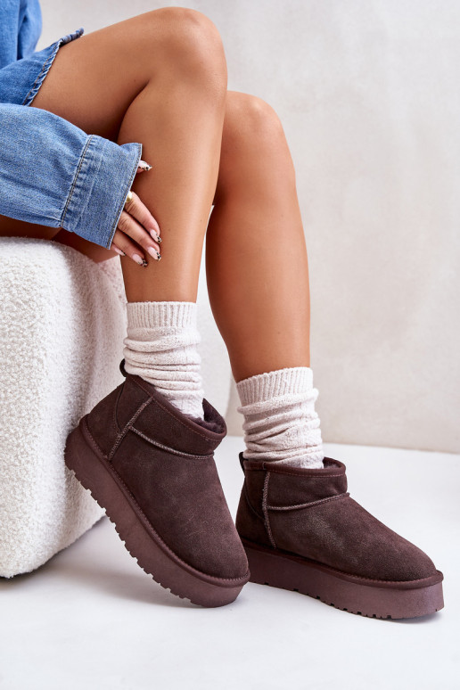 Bottes de neige basses pour femmes en daim synthétique de couleur marron Nucca