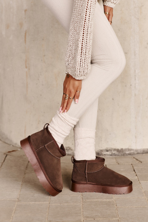 Bottes de neige basses pour femmes en daim synthétique de couleur marron Nucca