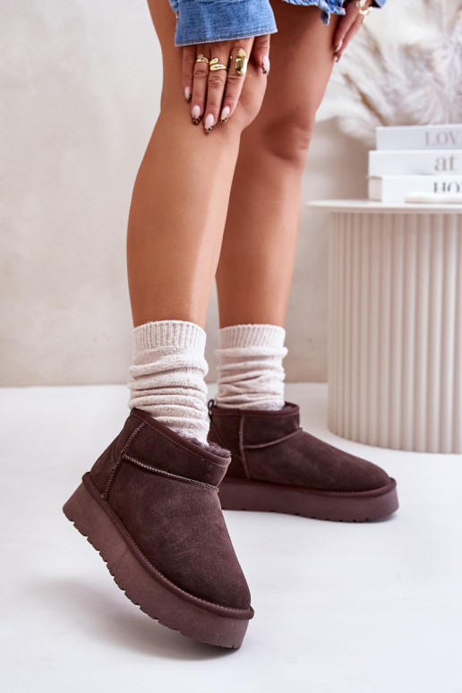 Bottes de neige basses pour femmes en daim synthétique de couleur marron Nucca
