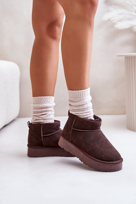 Bottes de neige basses pour femmes en daim synthétique de couleur marron Nucca