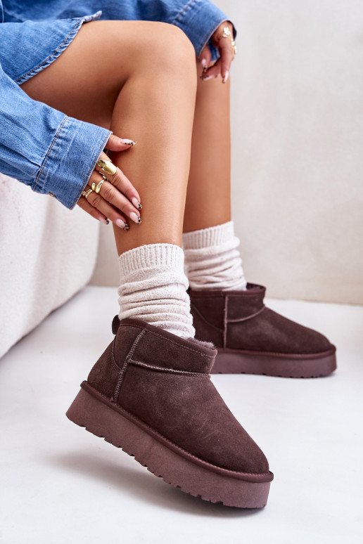 Bottes de neige basses pour femmes en daim synthétique de couleur marron Nucca