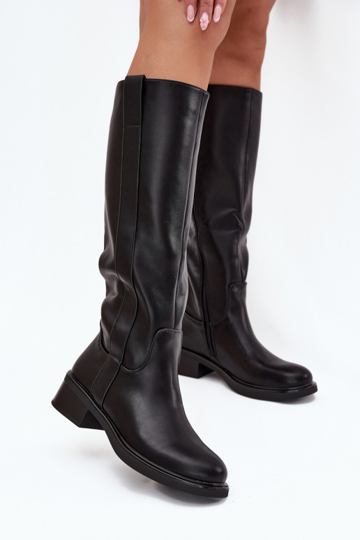 Bottes hautes pour femmes à petit talon en noir Averna