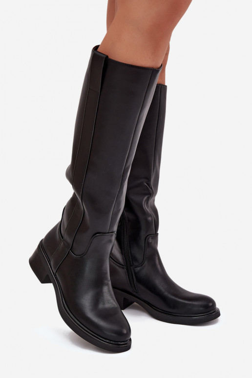 Bottes hautes pour femmes à petit talon en noir Averna