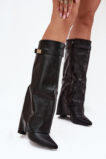 Bottes hautes pour femmes avec talons et tige à lacets, avec détails dorés en noir Diorna 2