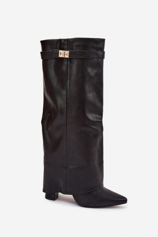 Bottes hautes pour femmes avec talons et tige à lacets, avec détails dorés en noir Diorna