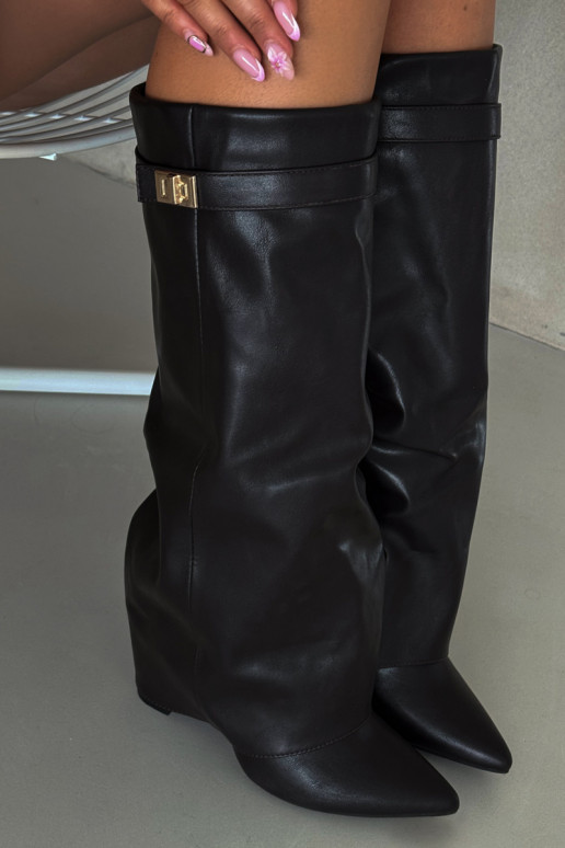 Bottes hautes pour femmes avec talons et tige à lacets, avec détails dorés en noir Diorna