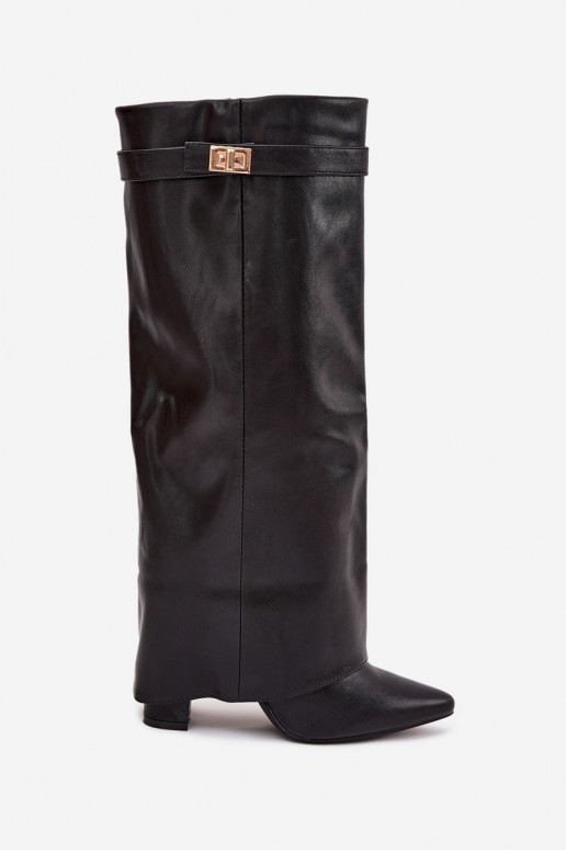 Bottes hautes pour femmes avec talons et tige à lacets, avec détails dorés en noir Diorna