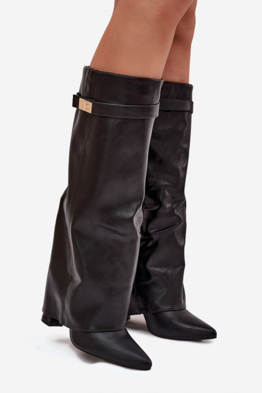 Bottes hautes pour femmes avec talons et tige à lacets, avec détails dorés en noir Diorna