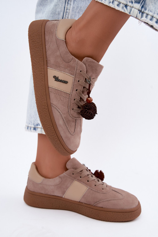 Baskets en daim synthétique avec pompons Vinceza 79682 couleur sable