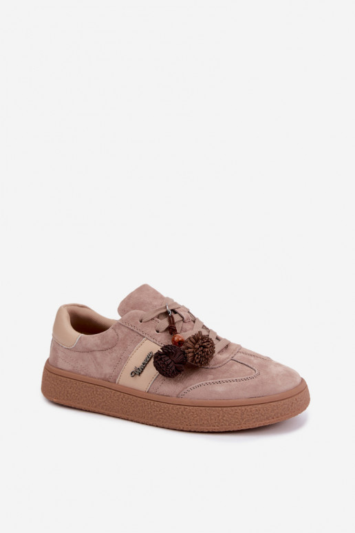 Baskets en daim synthétique avec pompons Vinceza 79682 couleur sable