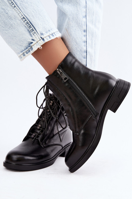 Bottines chaudes en cuir naturel Vinceza 133113 noires