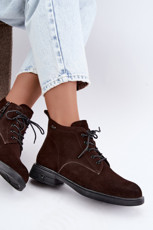 Chaussures en daim chaudes à petit talon Vinceza 39953 chocolat