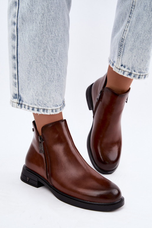 Bottines chaudes pour femmes en cuir naturel Vinceza 133112 marron