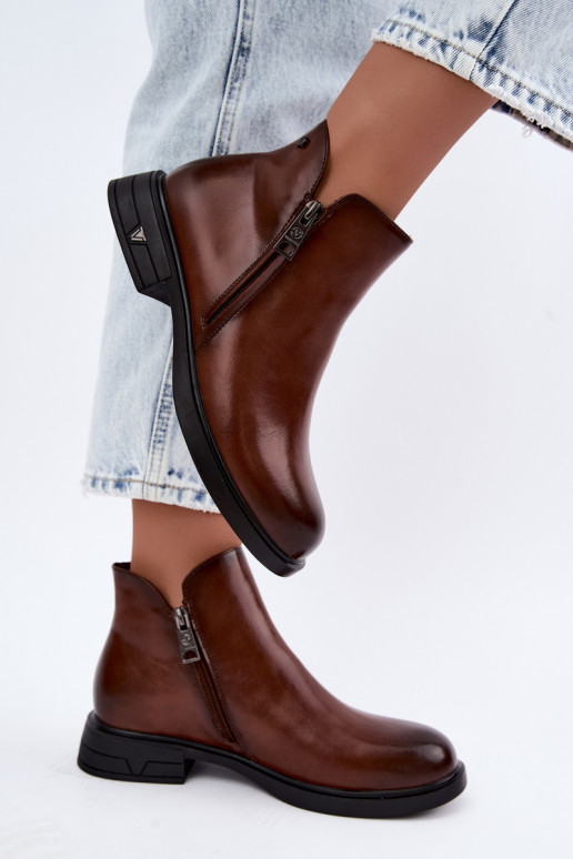 Bottines chaudes pour femmes en cuir naturel Vinceza 133112 marron