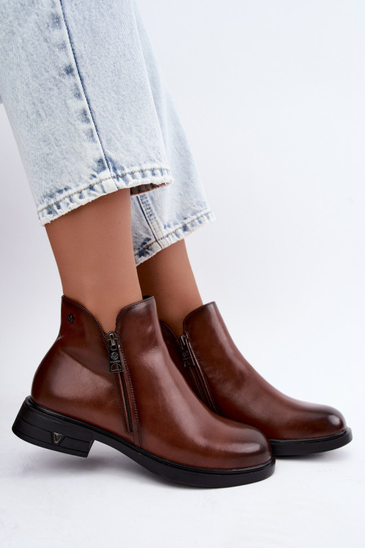 Bottines chaudes pour femmes en cuir naturel Vinceza 133112 marron