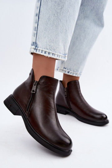 Bottines chaudes pour femmes en cuir naturel Vinceza 133112 chocolat