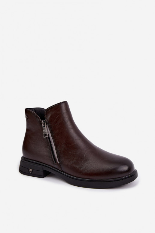Bottines chaudes pour femmes en cuir naturel Vinceza 133112 chocolat