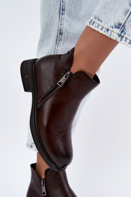 Bottines chaudes pour femmes en cuir naturel Vinceza 133112 chocolat
