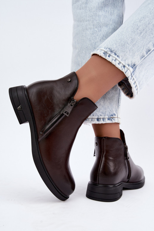 Bottines chaudes pour femmes en cuir naturel Vinceza 133112 chocolat