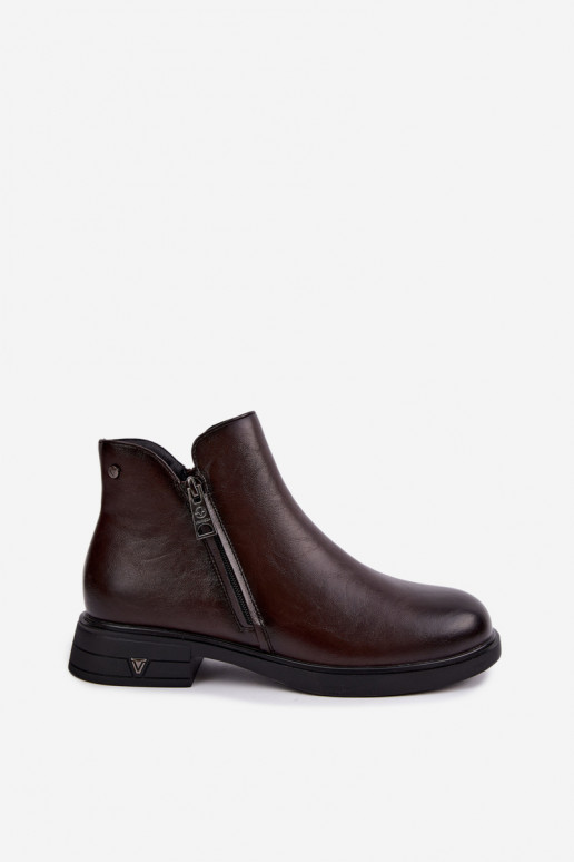 Bottines chaudes pour femmes en cuir naturel Vinceza 133112 chocolat