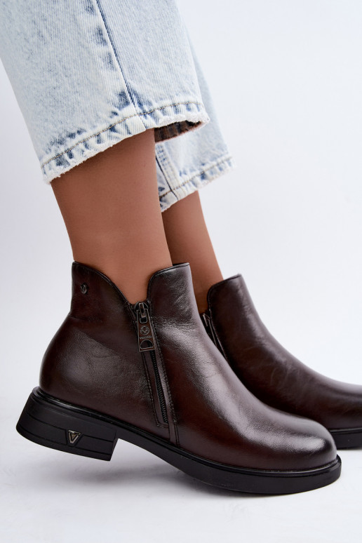 Bottines chaudes pour femmes en cuir naturel Vinceza 133112 chocolat