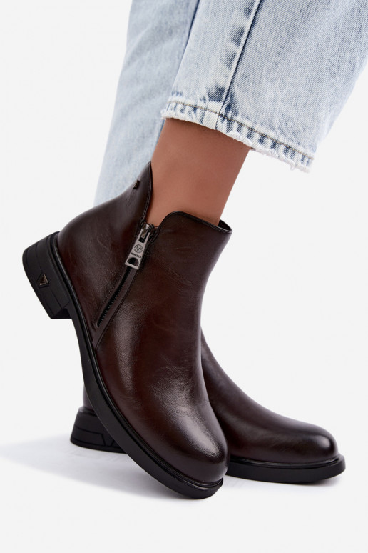 Bottines chaudes pour femmes en cuir naturel Vinceza 133112 chocolat