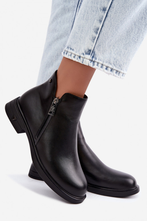 Bottines chaudes pour femmes en cuir naturel Vinceza 133112 noires