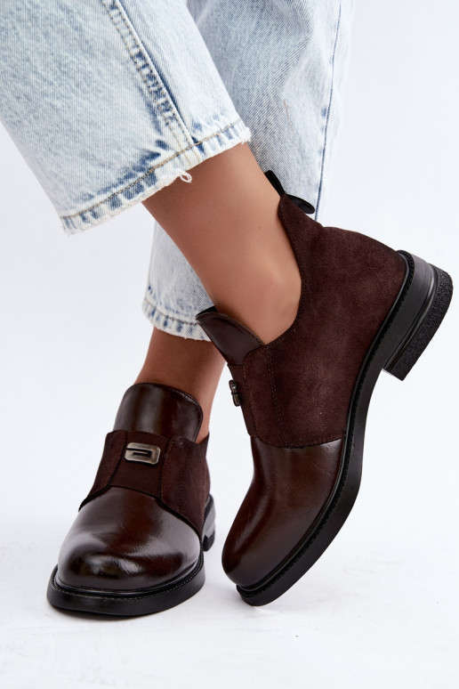 Bottines pour femmes avec talons larges et design à enfiler Vinceza 58679 chocolat