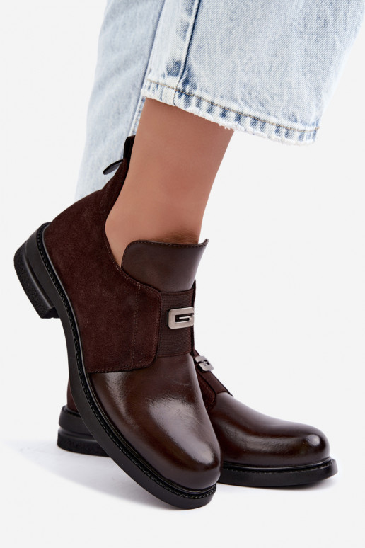 Bottines pour femmes avec talons larges et design à enfiler Vinceza 58679 chocolat