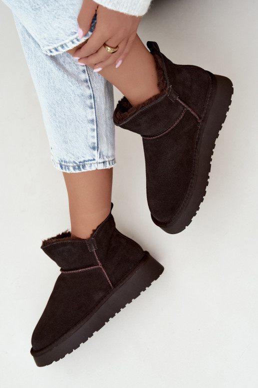 Bottes de neige en daim synthétique avec isolation et fourrure à l'intérieur Vinceza 97961 chocolat