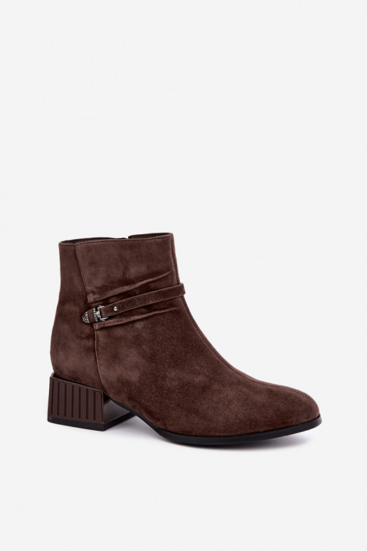 Bottines pour femmes en suède synthétique Klocke isolées D&A CR62-3476 en couleur marron
