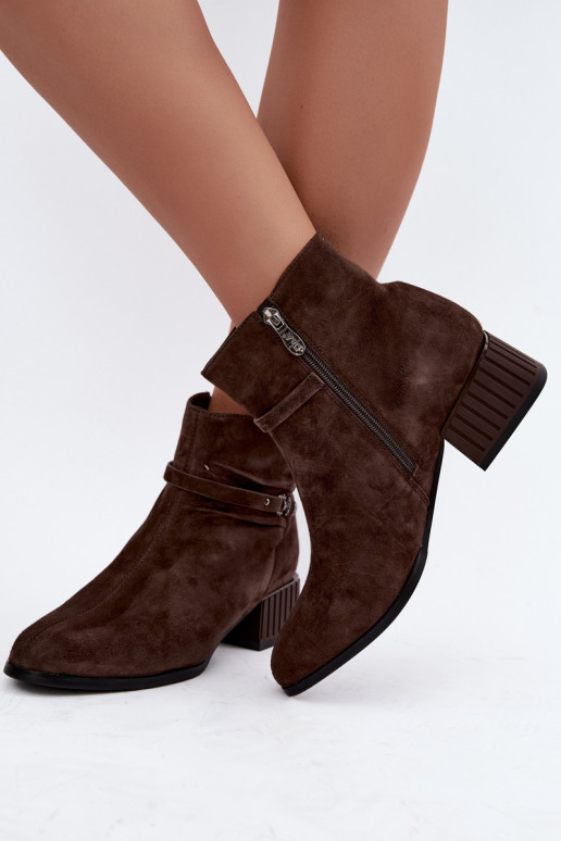 Bottines pour femmes en suède synthétique Klocke isolées D&A CR62-3476 en couleur marron