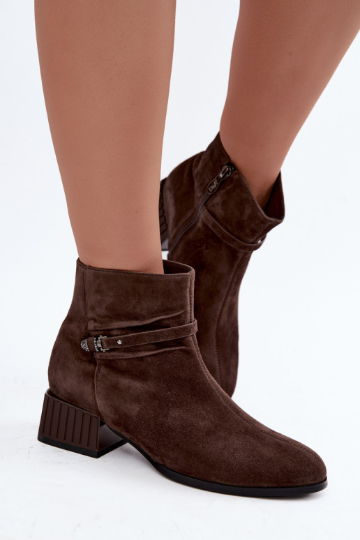 Bottines pour femmes en suède synthétique Klocke isolées D&A CR62-3476 en couleur marron