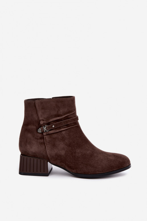 Bottines pour femmes en suède synthétique Klocke isolées D&A CR62-3476 en couleur marron