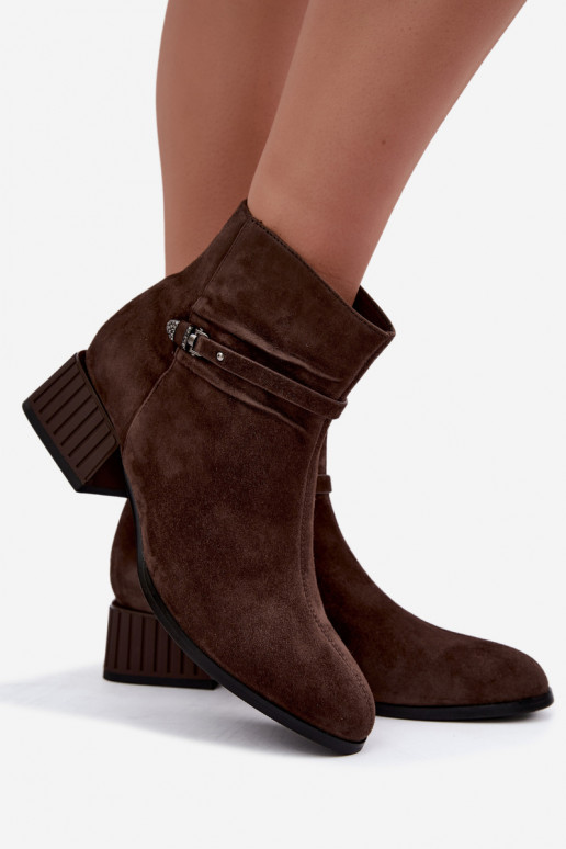 Bottines pour femmes en suède synthétique Klocke isolées D&A CR62-3476 en couleur marron