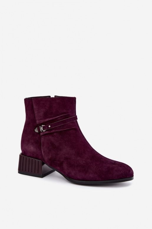 Bottines pour femmes en suède synthétique Klocke isolées D&A CR62-3476 en couleur prune