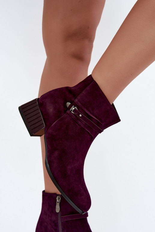 Bottines pour femmes en suède synthétique Klocke isolées D&A CR62-3476 en couleur prune
