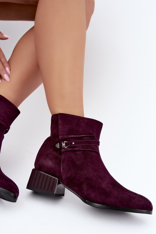 Bottines pour femmes en suède synthétique Klocke isolées D&A CR62-3476 en couleur prune
