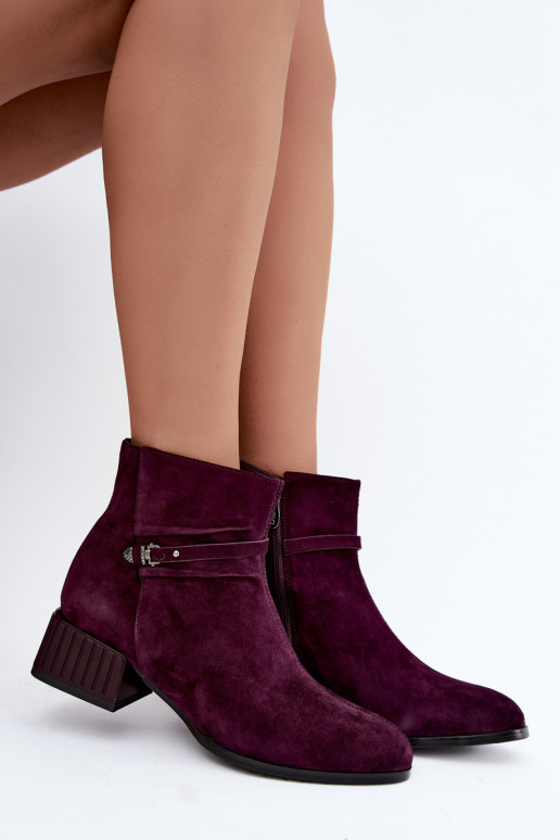 Bottines pour femmes en suède synthétique Klocke isolées D&A CR62-3476 en couleur prune