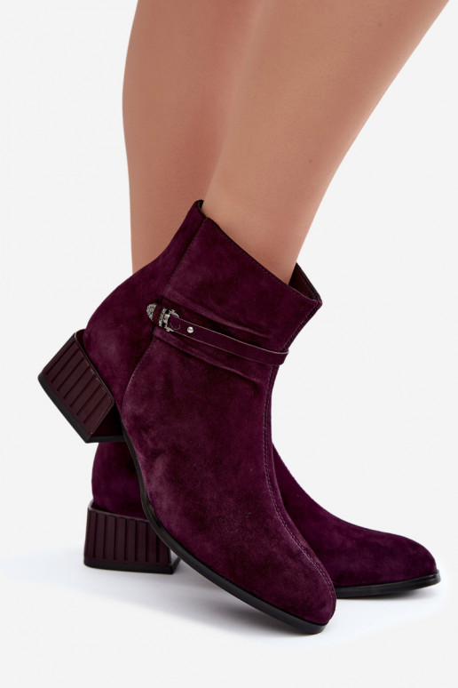 Bottines pour femmes en suède synthétique Klocke isolées D&A CR62-3476 en couleur prune